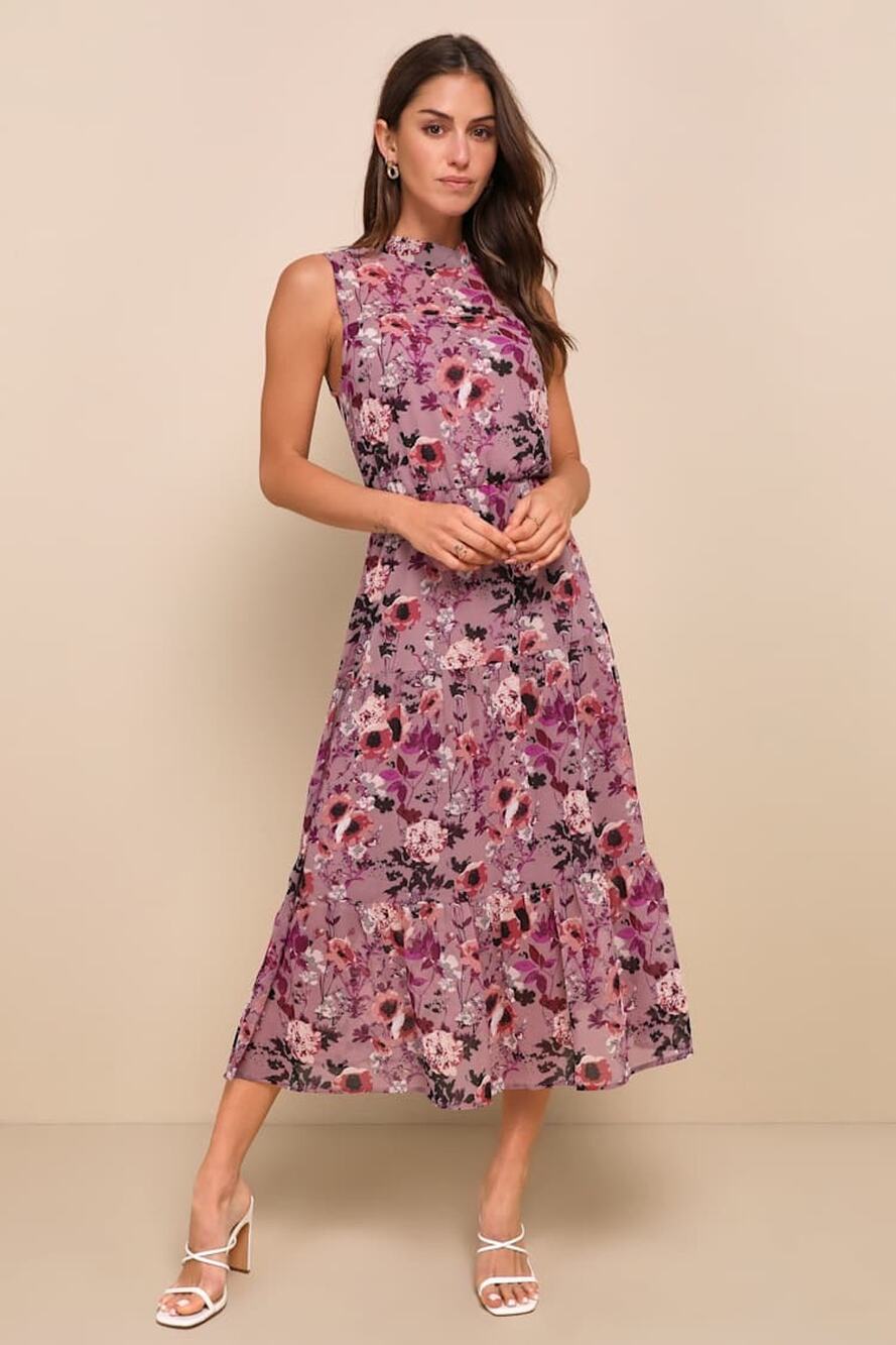 NWT Lulus In My Dreams Mauve Floral Print Midi Dress Resort Cruise Vacay Size S